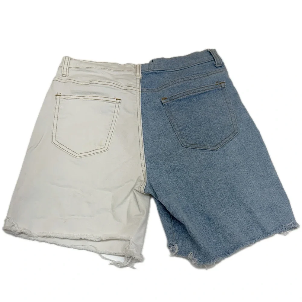 AKIRA Shorts Womens Large Blue White Two Tone Colorblock Cut Off Streetwear